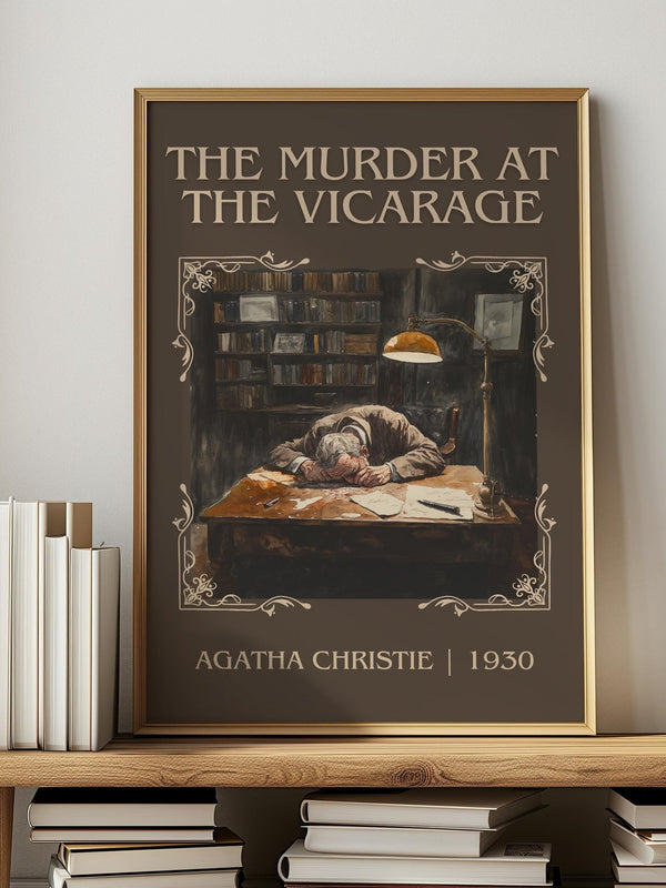 The Murder at the Vicarage classic book art print in frame leaning in hallway – mystery wall art