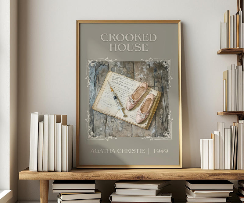Crooked House classic book art print in frame leaning in hallway – crime wall art