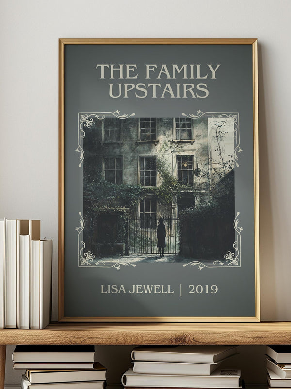 The Family Upstairs classic book art print in frame leaning in hallway – thriller wall art