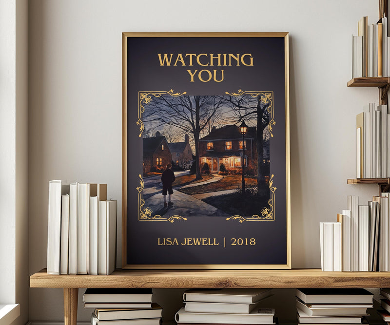 Watching You classic book art print in frame leaning in hallway – thriller wall art