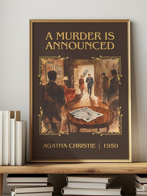 A Murder is Announced classic book art print in frame leaning in hallway – mystery wall art
