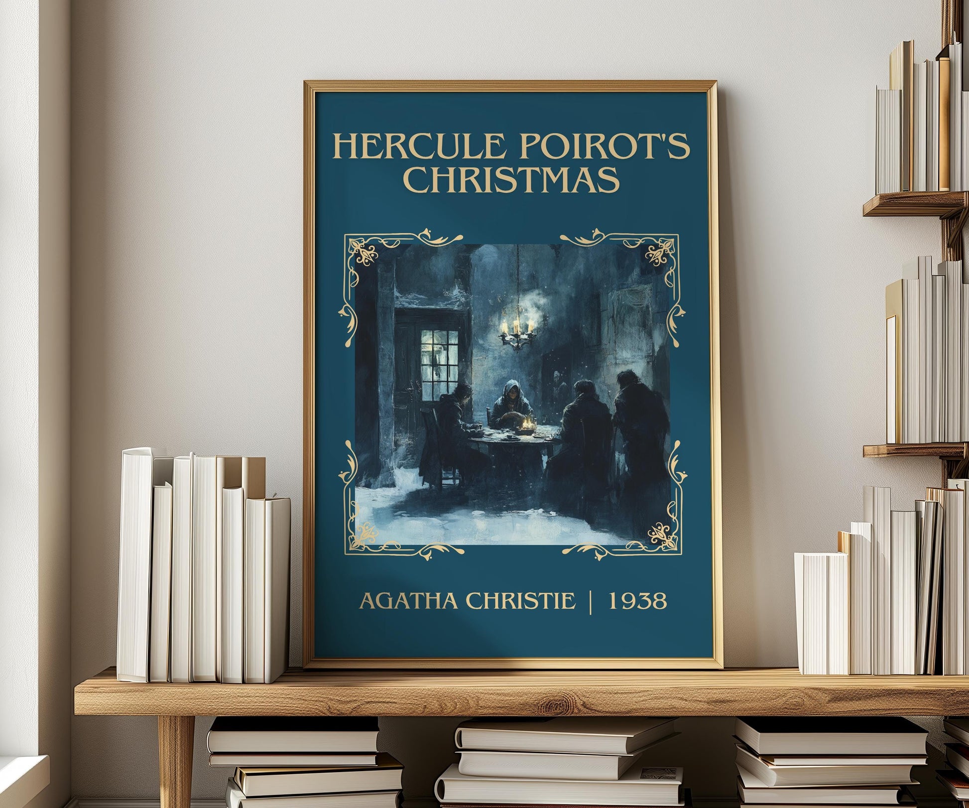 Hercule Poirot's Christmas by Agatha Christie | Descriptive Book Poster | Minimalist