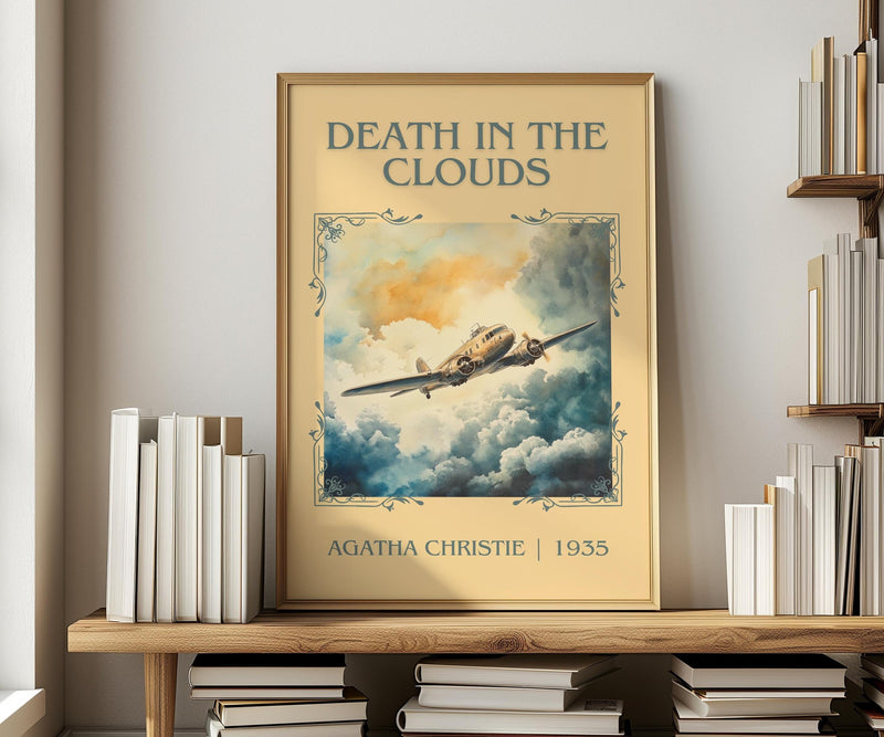 Death in the Clouds classic book art print in frame leaning in hallway – mystery wall art