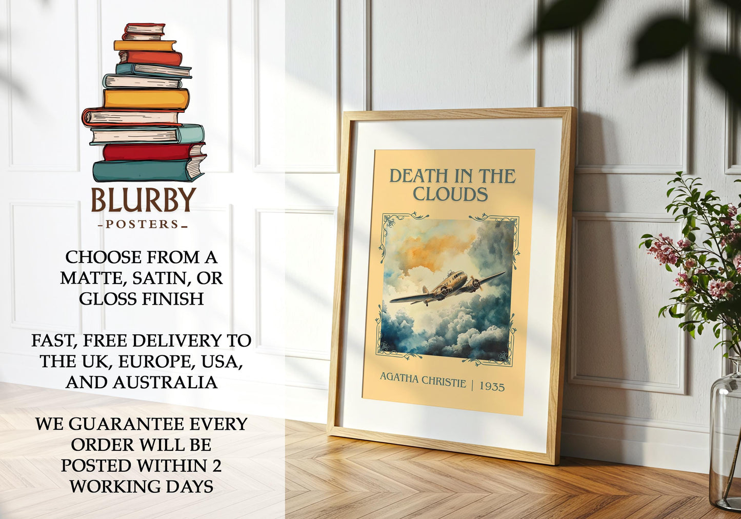 Death In The Clouds by Agatha Christie | Descriptive Book Poster | Minimalist