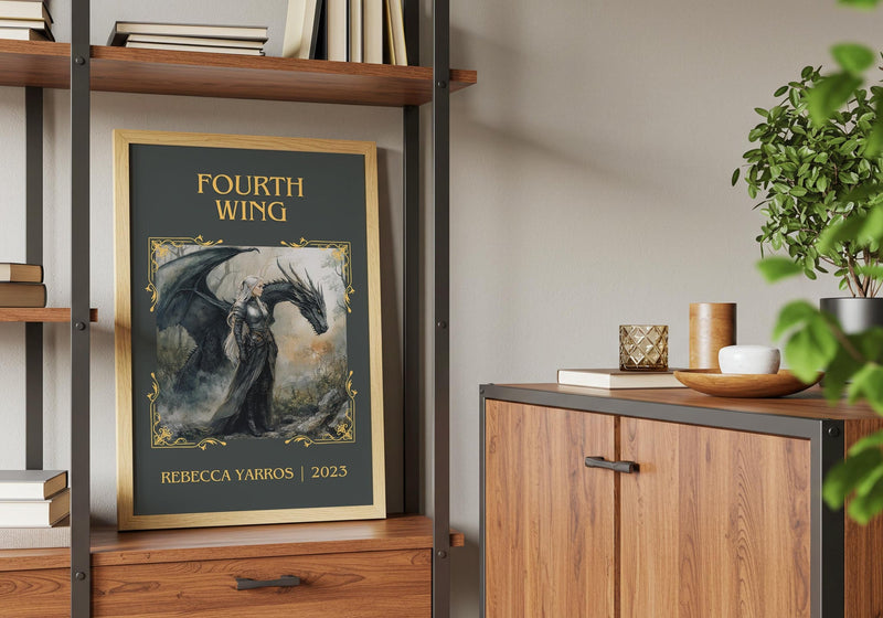 Fourth Wing classic book art print framed by window – literary home decor