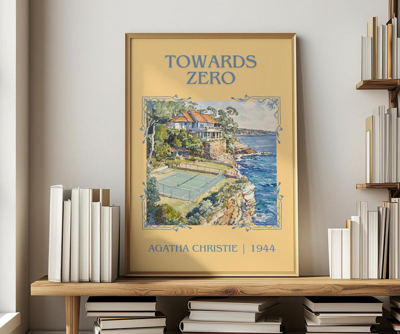 Towards Zero classic book art print in frame leaning in hallway – mystery wall art