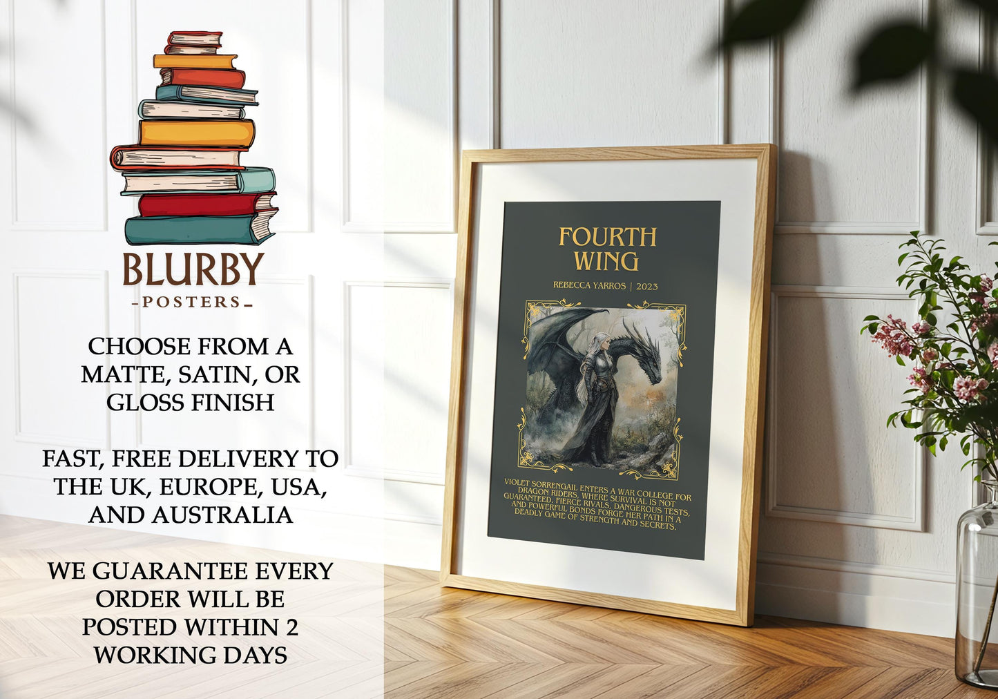 Fourth Wing by Rebecca Yarros | Descriptive Book Poster | Blurby