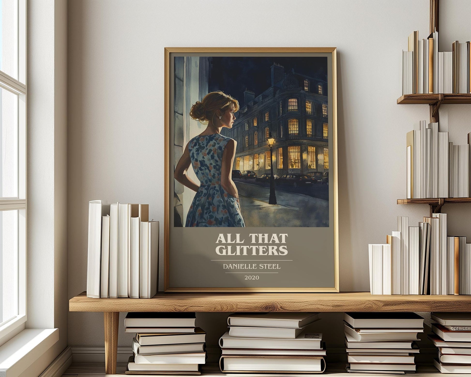 All that Glitters book cover print on bookshelf – Danielle Steel fan gift