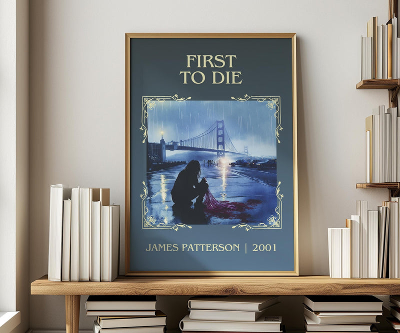 First To Die classic book art print in frame leaning in hallway – thriller wall art