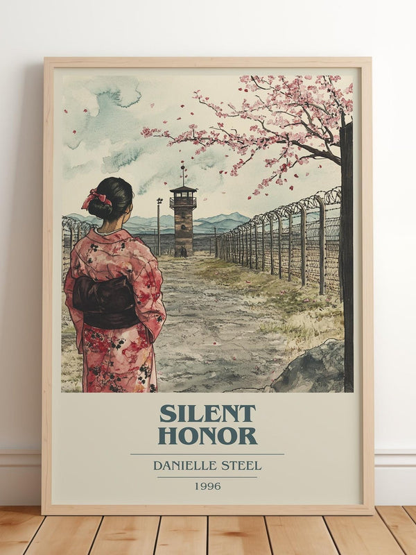 Silent Honour book cover print in frame leaning in hallway – historical fiction wall art