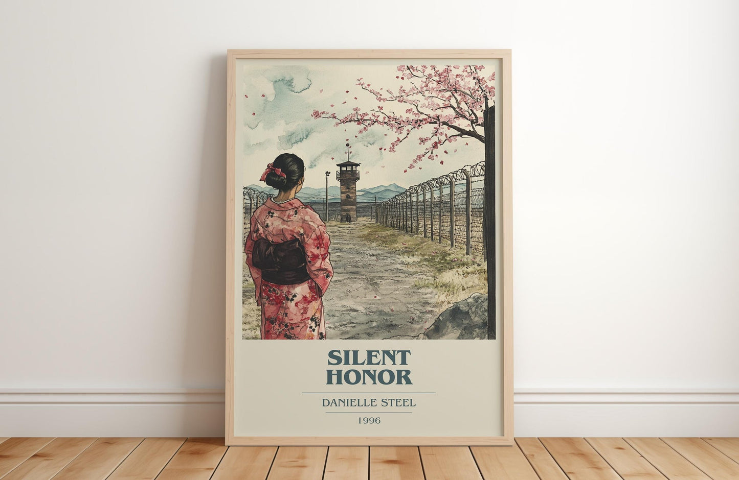 Silent Honour book cover print in frame leaning in hallway – historical fiction wall art