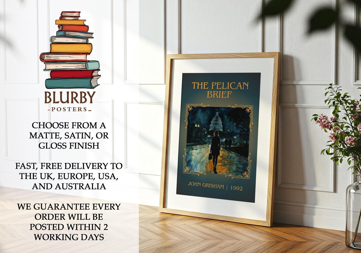 The Pelican Brief by John Grisham | Descriptive Book Poster | Minimalist