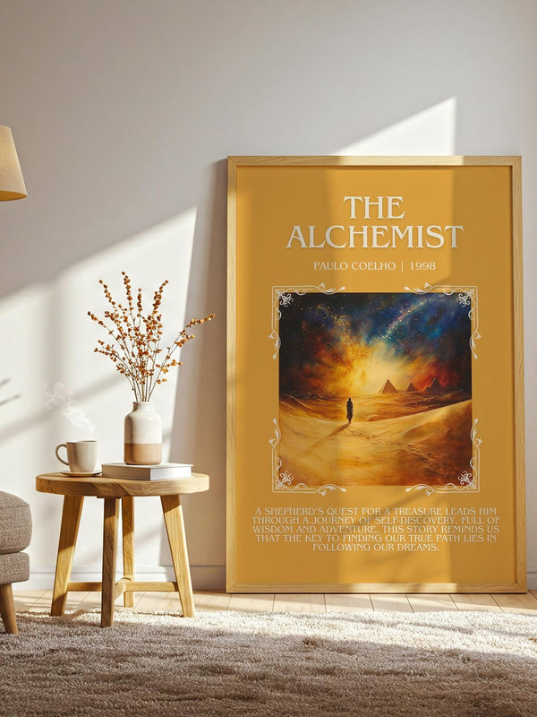The Alchemist minimalist print framed by window – literary home decor