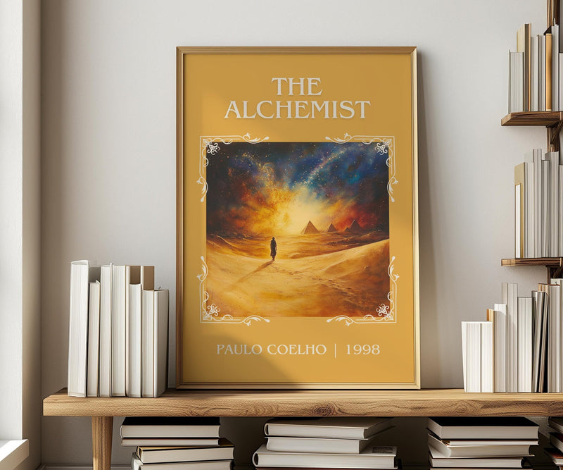 The Alchemist classic book art print in frame leaning in hallway – adventure wall art