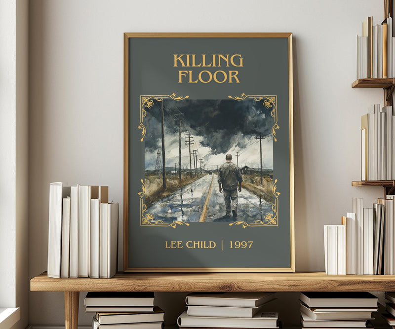 Killing Floor classic book art print in frame leaning in hallway – thriller wall art