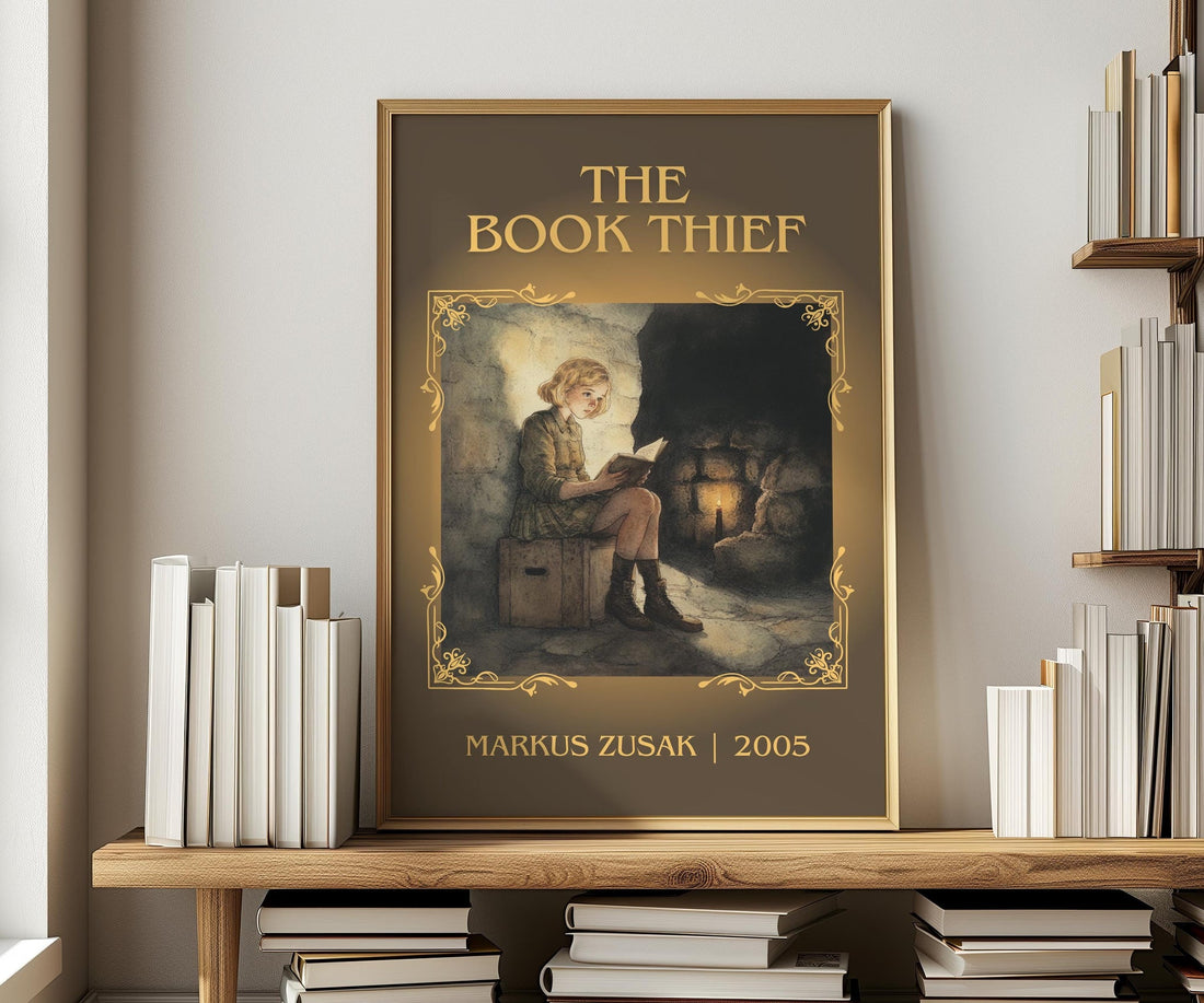 The Book Thief classic book art print in frame leaning in hallway – historical fiction wall art (mockup)