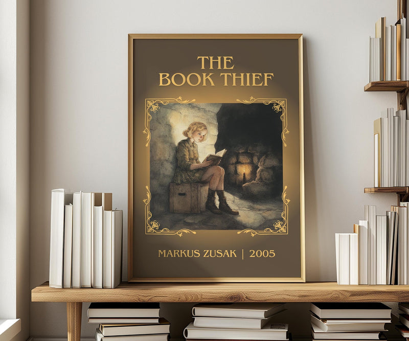 The Book Thief classic book art print in frame leaning in hallway – historical fiction wall art