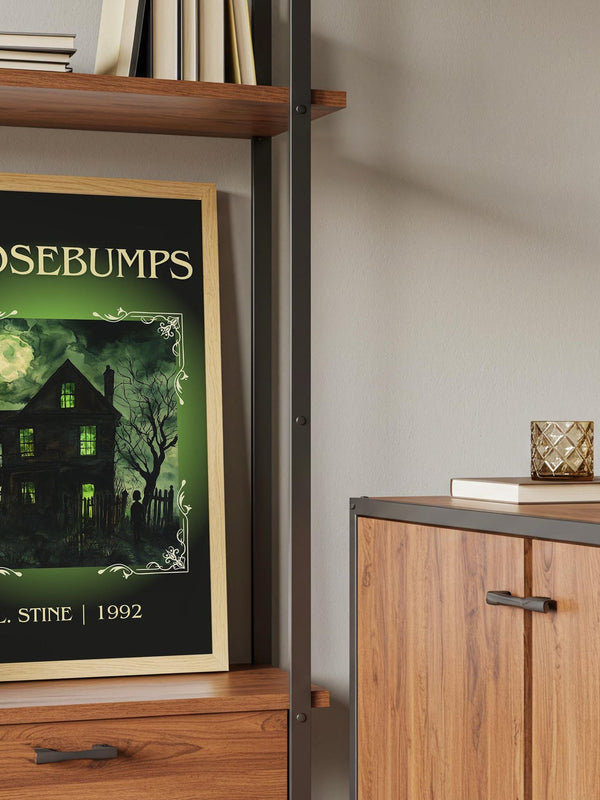 Goosebumps classic book art print framed by window – literary home decor