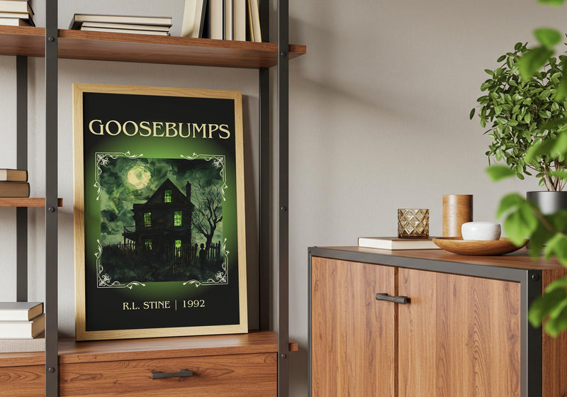 Goosebumps classic book art print framed by window – literary home decor