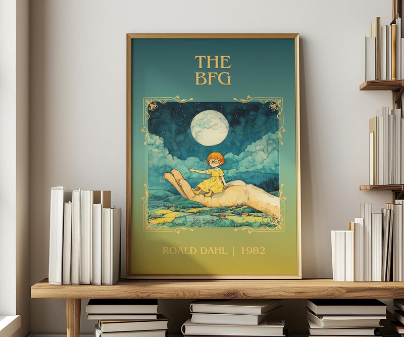The BFG classic book art print in frame leaning in hallway – childrens wall art