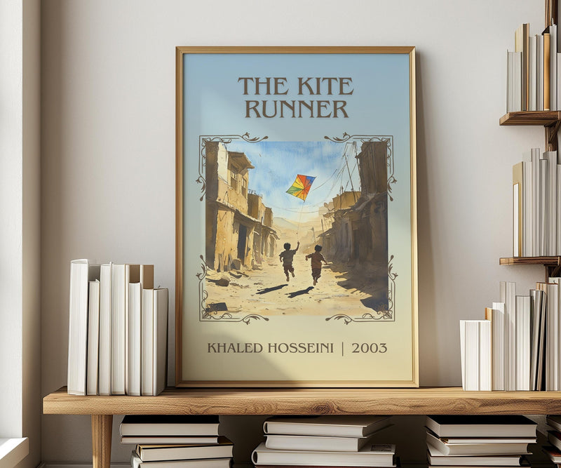 The Kite Runner classic book art print in frame leaning in hallway – literary fiction wall art