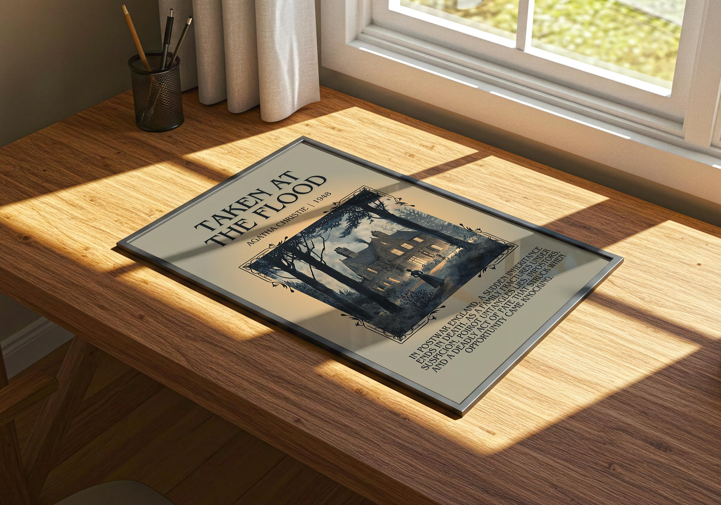 Taken At The Flood by Agatha Christie | Descriptive Book Poster | Blurby