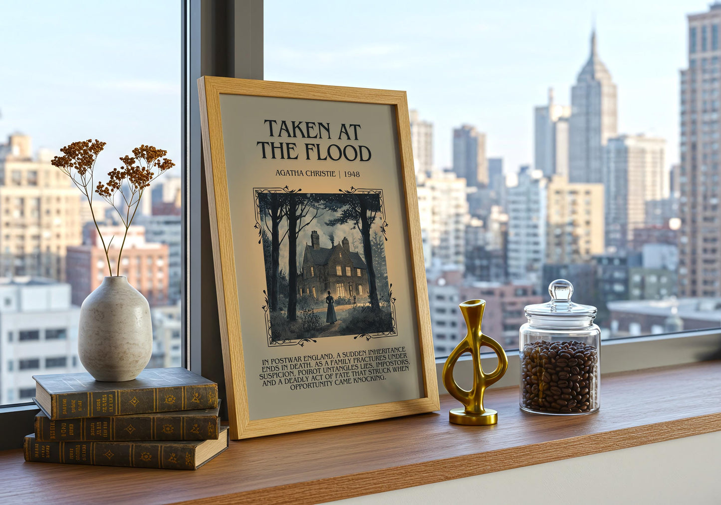 Taken At The Flood by Agatha Christie | Descriptive Book Poster | Blurby