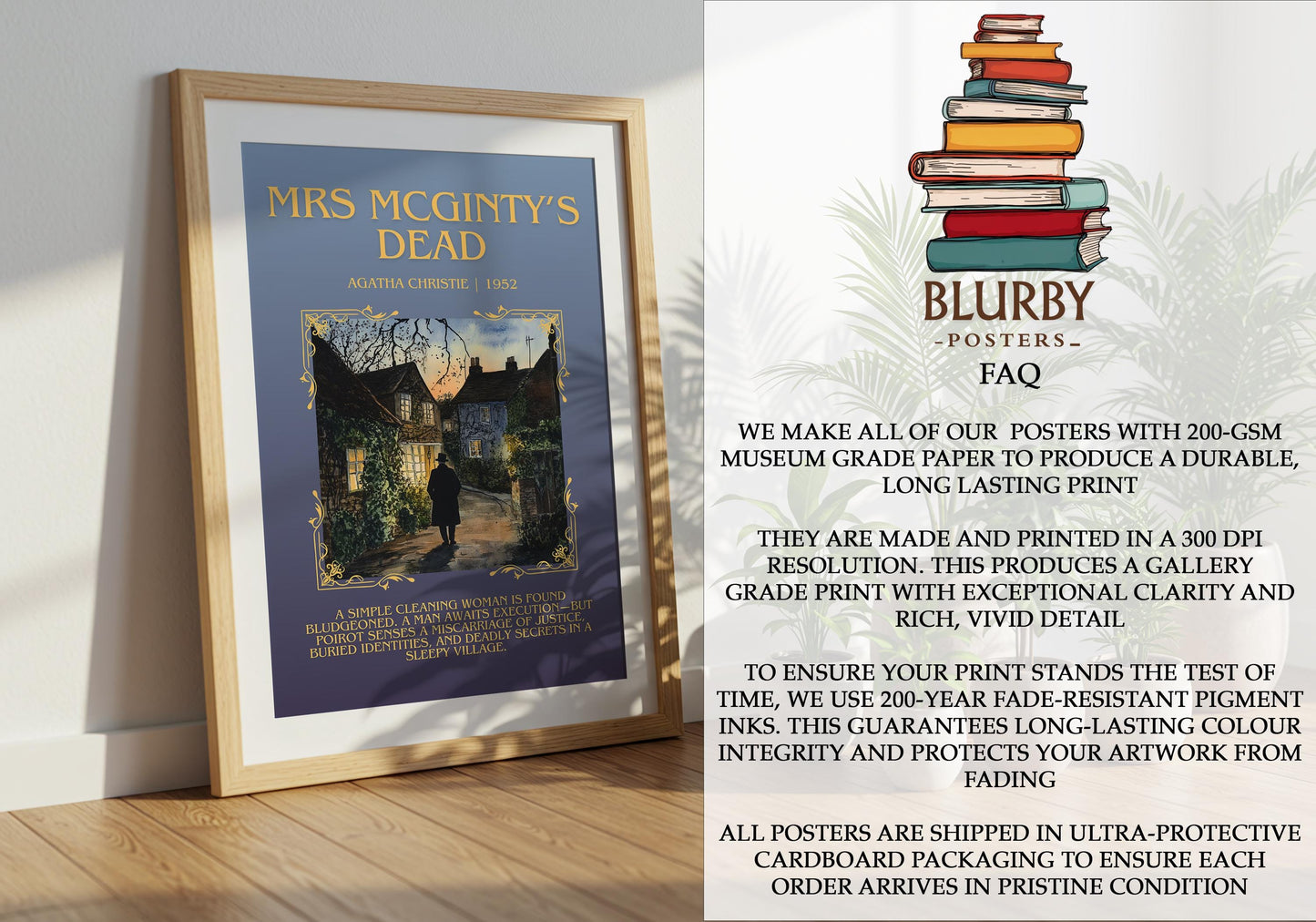 Mrs McGinty's Dead by Agatha Christie | Descriptive Book Poster | Blurby