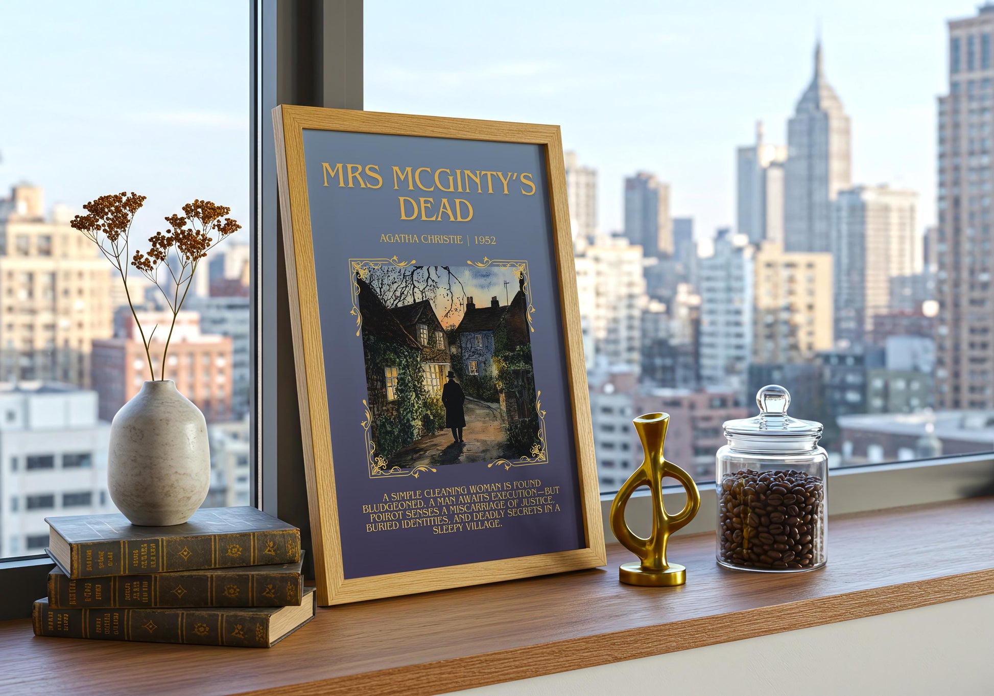 Mrs McGinty's Dead by Agatha Christie | Descriptive Book Poster | Blurby