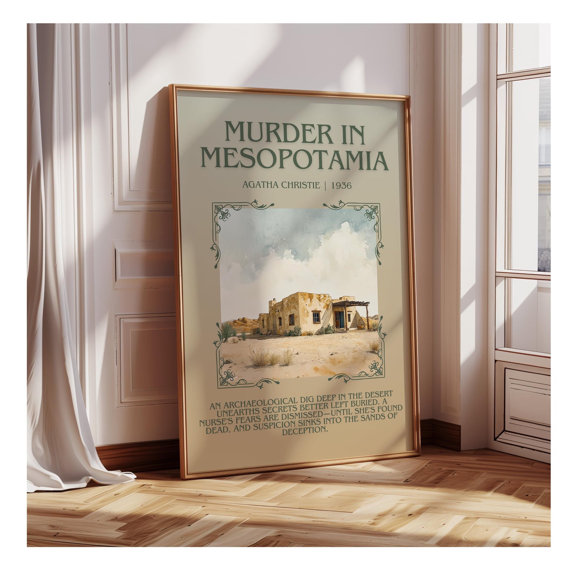Murder In Mesopotamia by Agatha Christie | Descriptive Book Poster | Blurby
