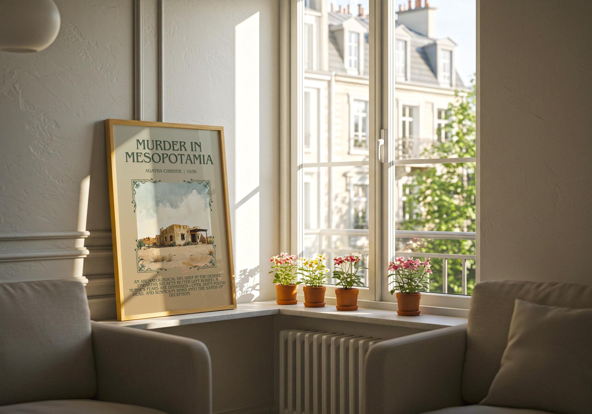 Murder In Mesopotamia by Agatha Christie | Descriptive Book Poster | Blurby