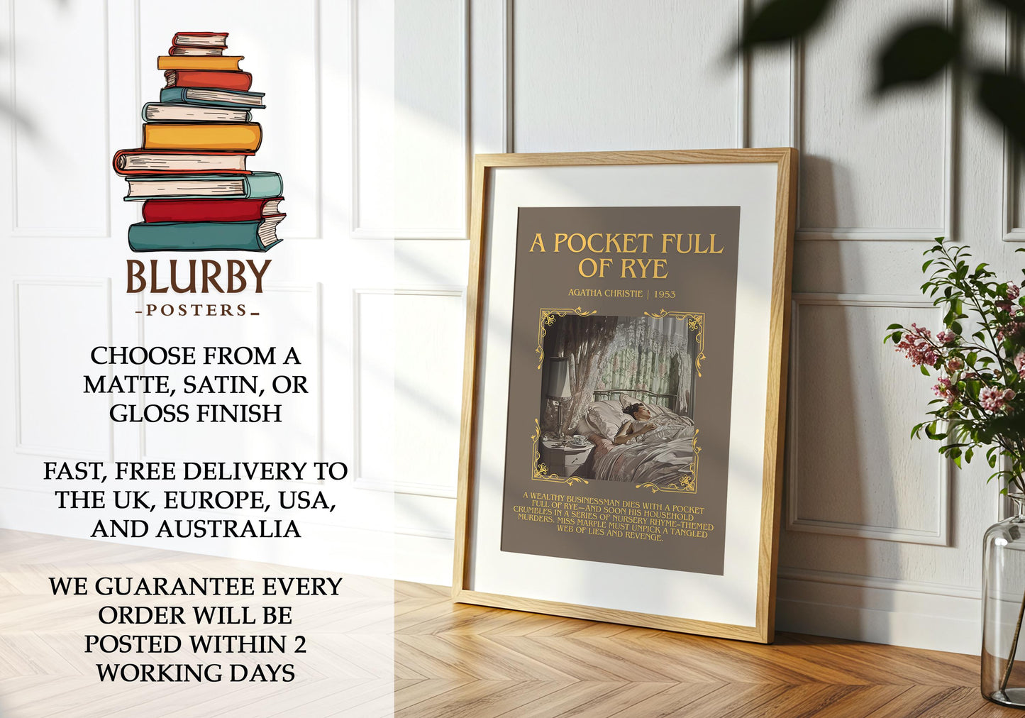 A Pocket Full Of Rye by Agatha Christie | Descriptive Book Poster | Blurby