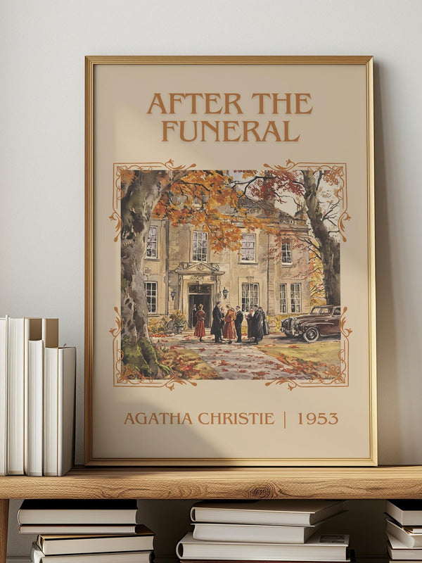 After the Funeral classic book art print in frame leaning in hallway – mystery wall art