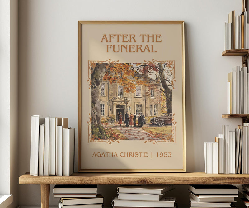 After the Funeral classic book art print in frame leaning in hallway – mystery wall art