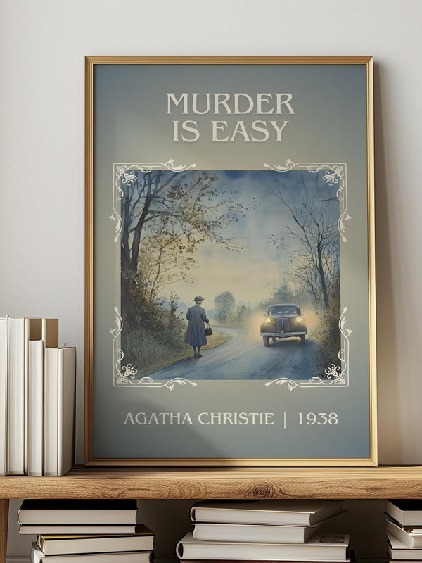 Murder Is Easy classic book art print in frame leaning in hallway – mystery wall art