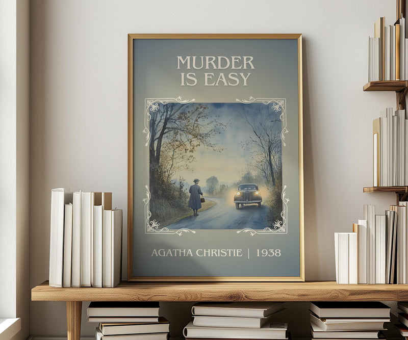 Murder Is Easy classic book art print in frame leaning in hallway – mystery wall art