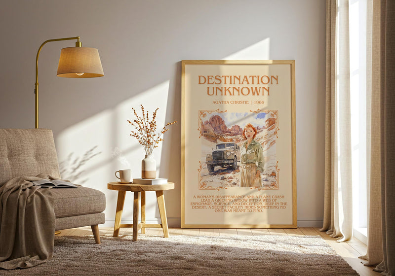 Destination Unknown minimalist print framed by window – literary home decor
