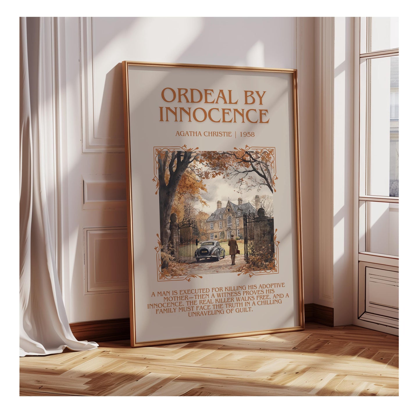 Ordeal By Innocence by Agatha Christie | Descriptive Book Poster | Blurby