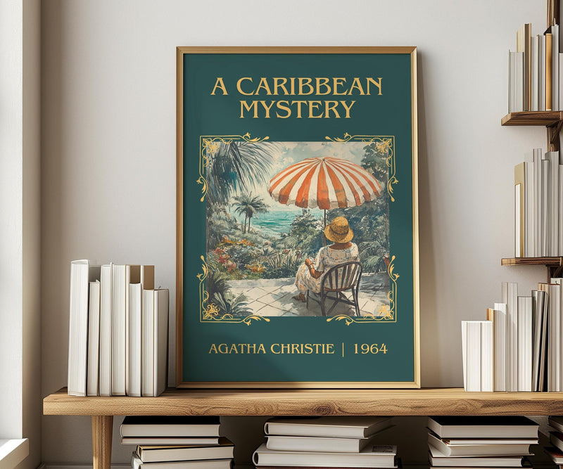 A Caribbean Mystery classic book art print in frame leaning in hallway – mystery wall art