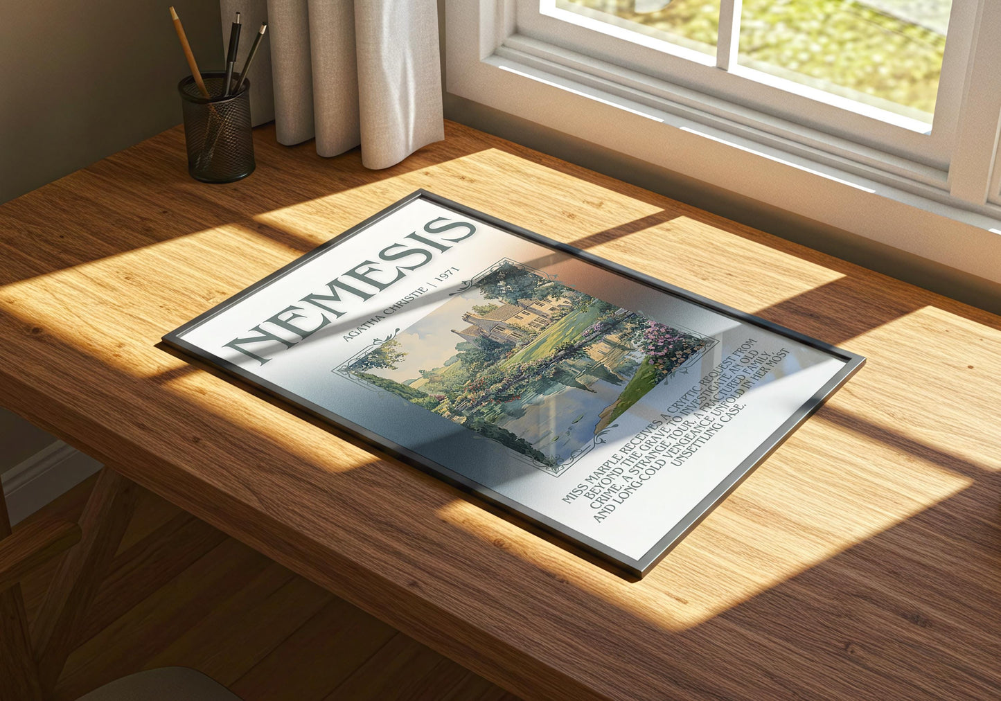 Nemesis by Agatha Christie | Descriptive Book Poster | Blurby