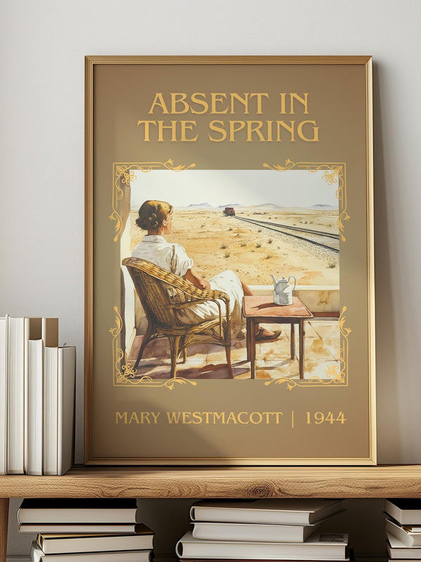 Absent In The Spring classic book art print in frame leaning in hallway – romance wall art