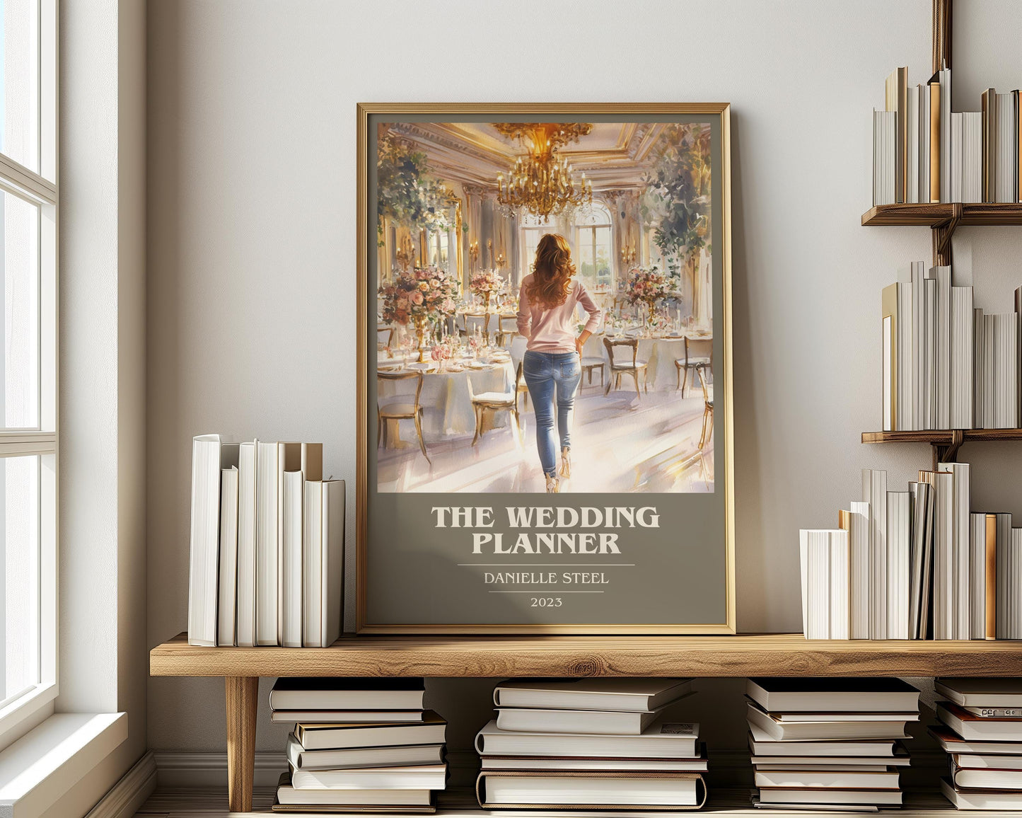 The Wedding Planner book cover print on bookshelf – Danielle Steel fan gift
