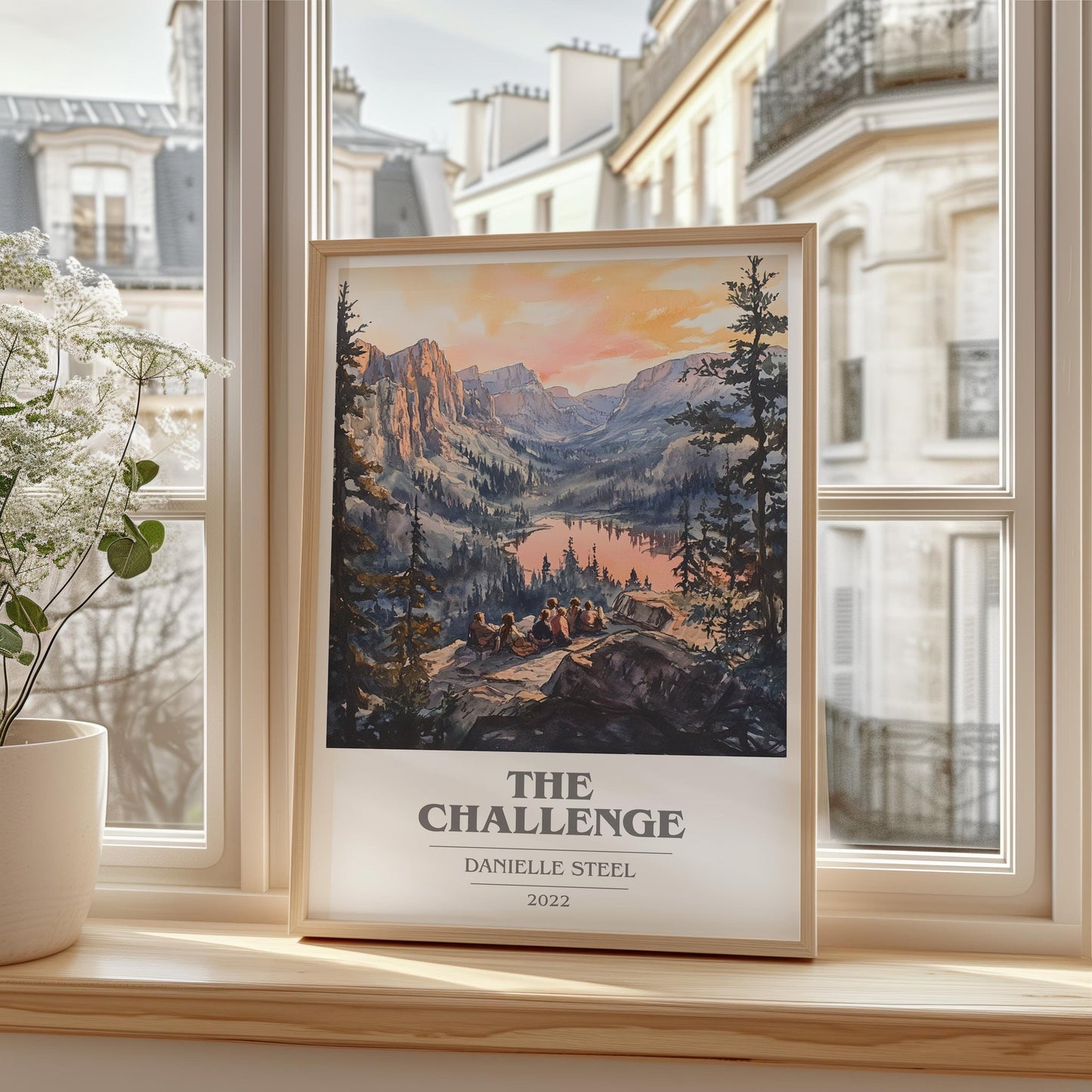 The Challenge book cover print framed by window – literary home decor