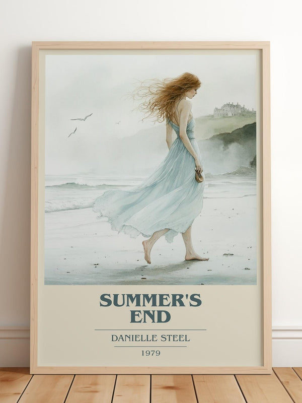 Summer's End book cover print in frame leaning in hallway – romance wall art