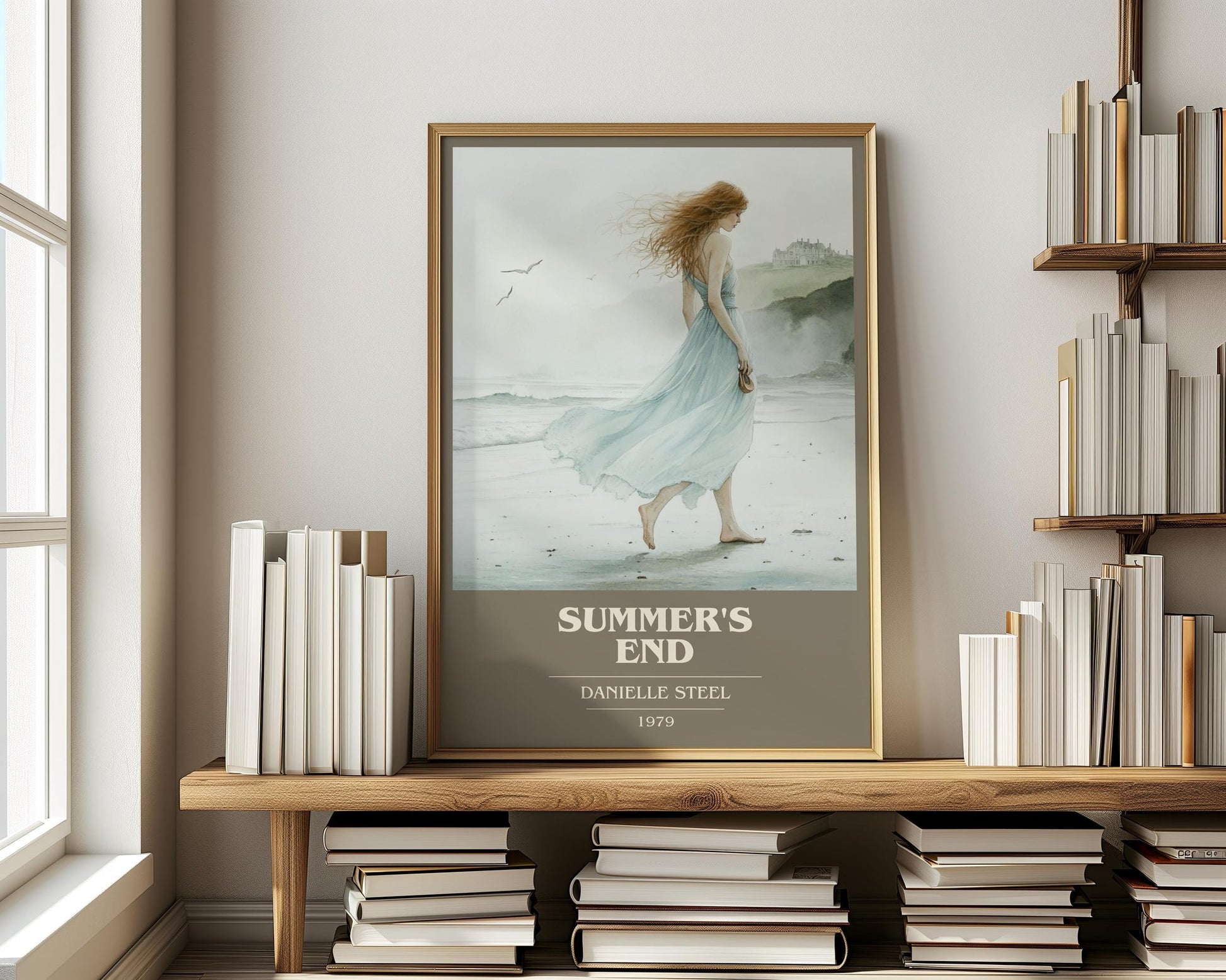 Summer's End book cover print on bookshelf – Danielle Steel fan gift