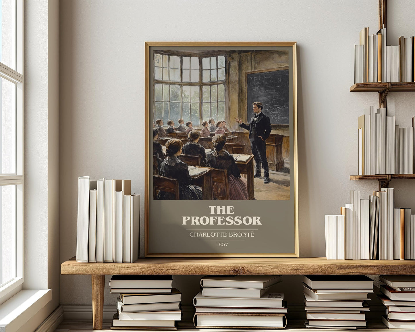 The Professor book cover print on bookshelf – Charlotte Bronte fan gift