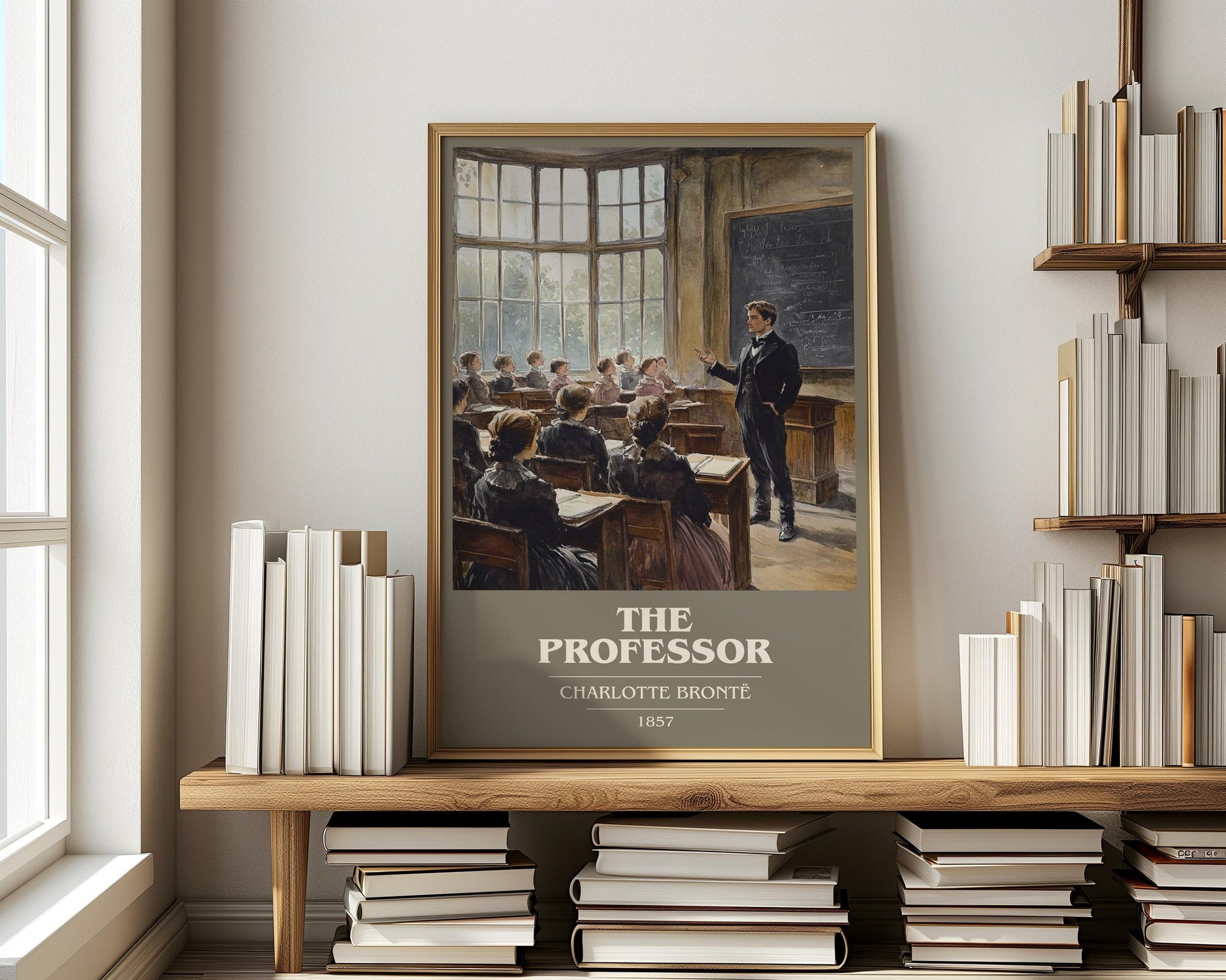 The Professor book cover print on bookshelf – Charlotte Bronte fan gift