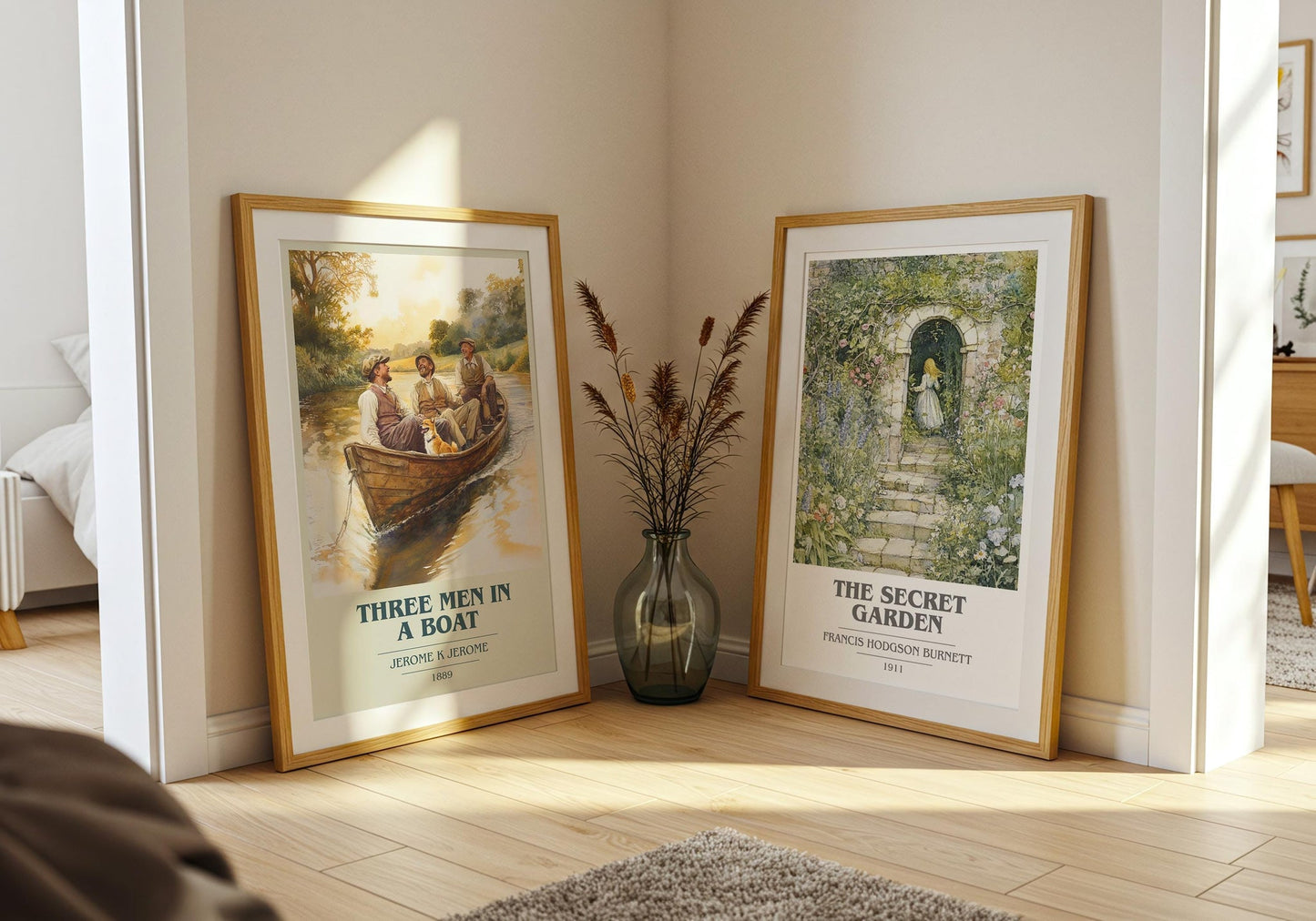 Three Men in a Boat book cover poster paired in gallery wall – literary art prints