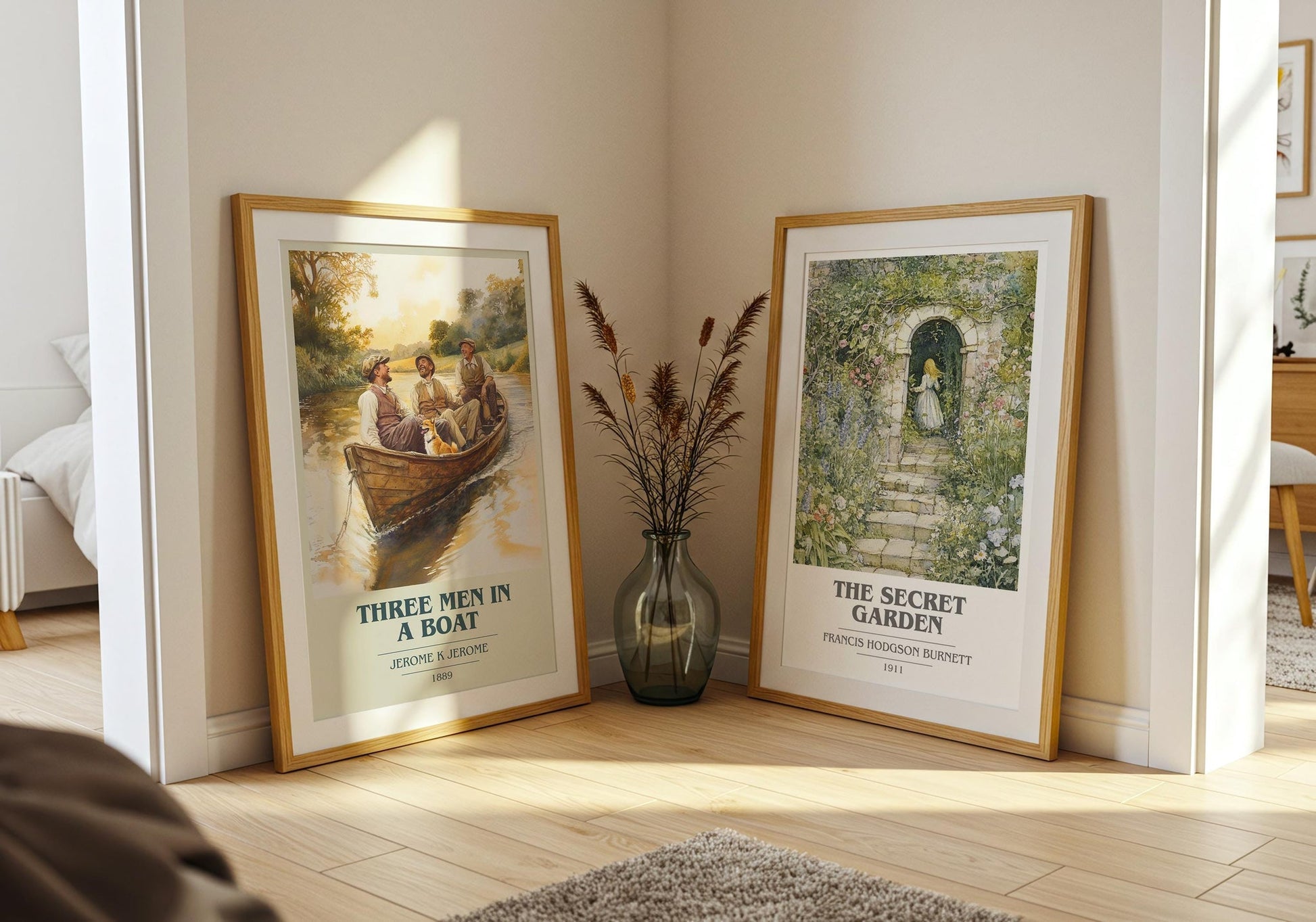 Three Men in a Boat book cover poster paired in gallery wall – literary art prints