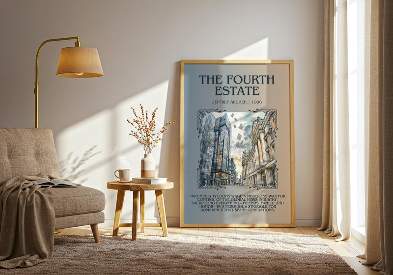 The Fourth Estate minimalist print framed by window – literary home decor